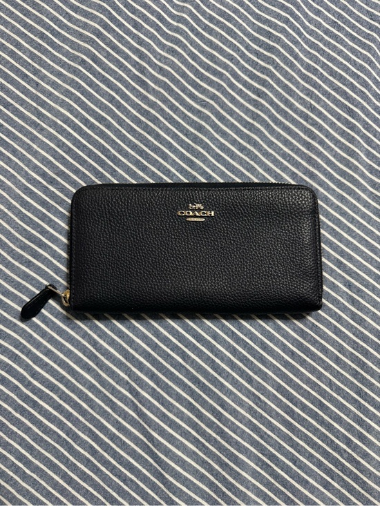 Coach Handbags - Coach Navy Blue Leather Zip-Around Wallet with Gold Logo